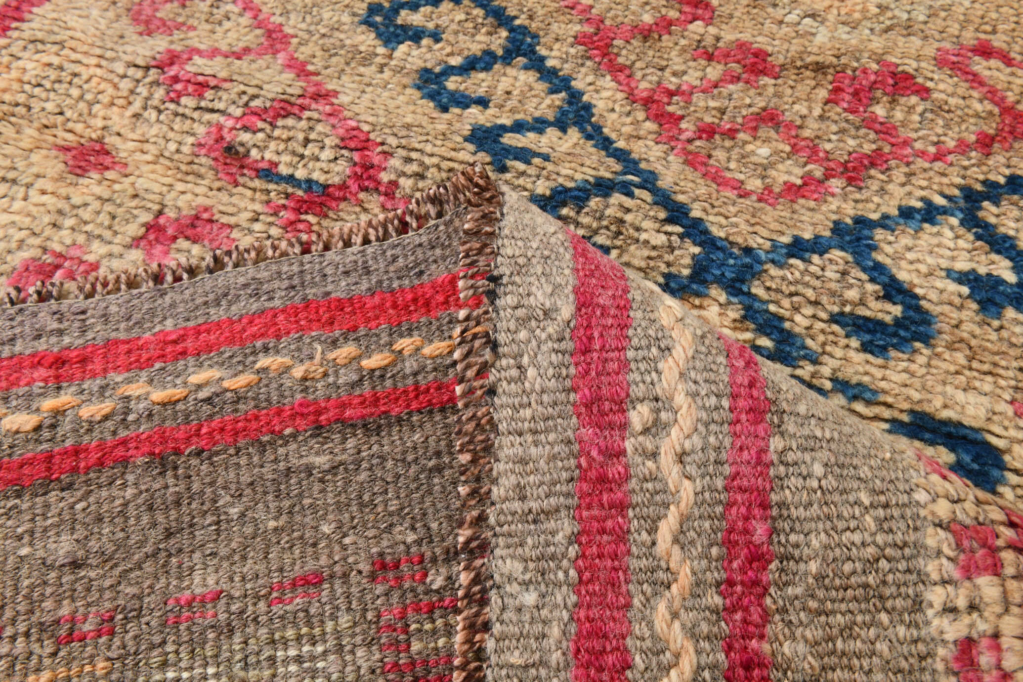 3x9 red & blue herki vintage runner rug 92x286cm