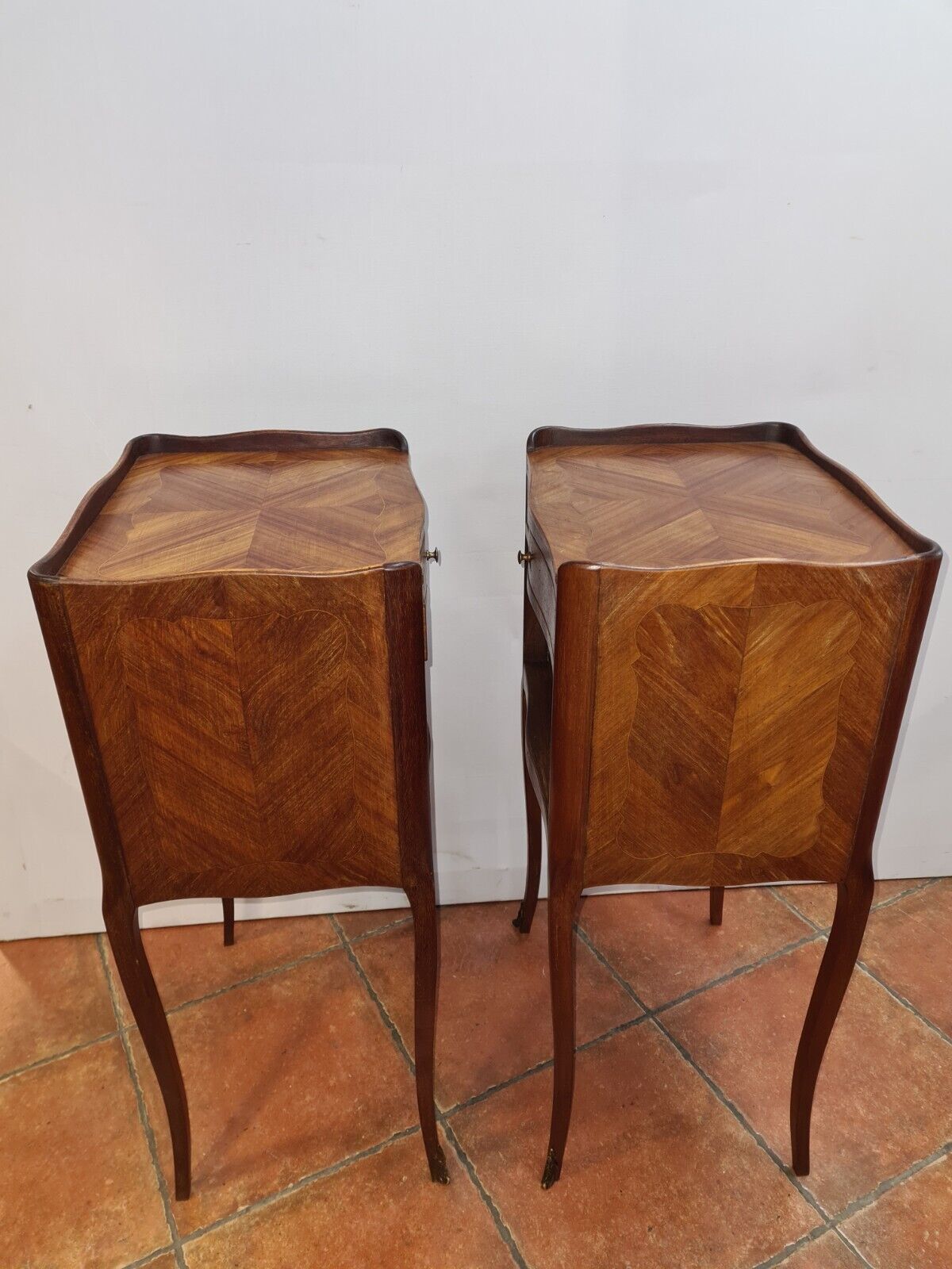 Pair of bedside tables in marquetry