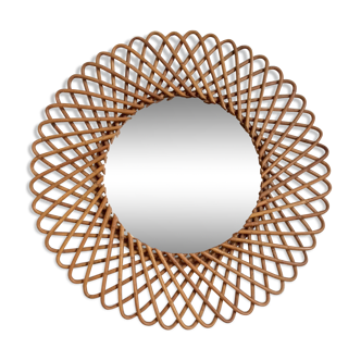 Rattan mirror 60s 43cm diameter