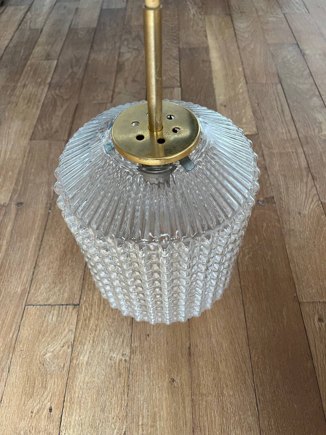 Vintage pendant light in chiseled glass from the 70s