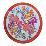Vintage Metal Tray with Vibrant Floral Pattern