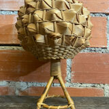 Vintage 50s Tiki Rattan Lamp + Woven Natural Fibre Ball