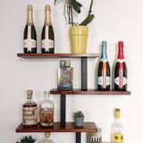 Solid Oak Wood Shelf with Invisible Shelves and Black Steel Supports - Elegance & Modernity