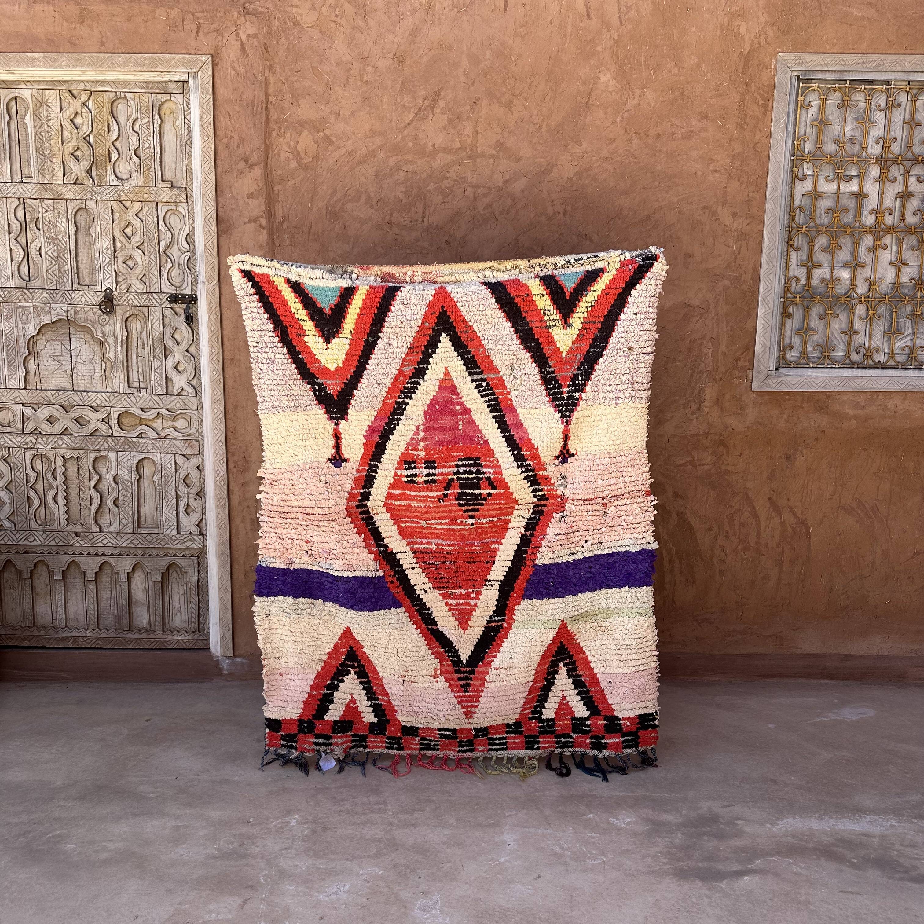 Moroccan Boucherouite rug white - 113 x 145 cm