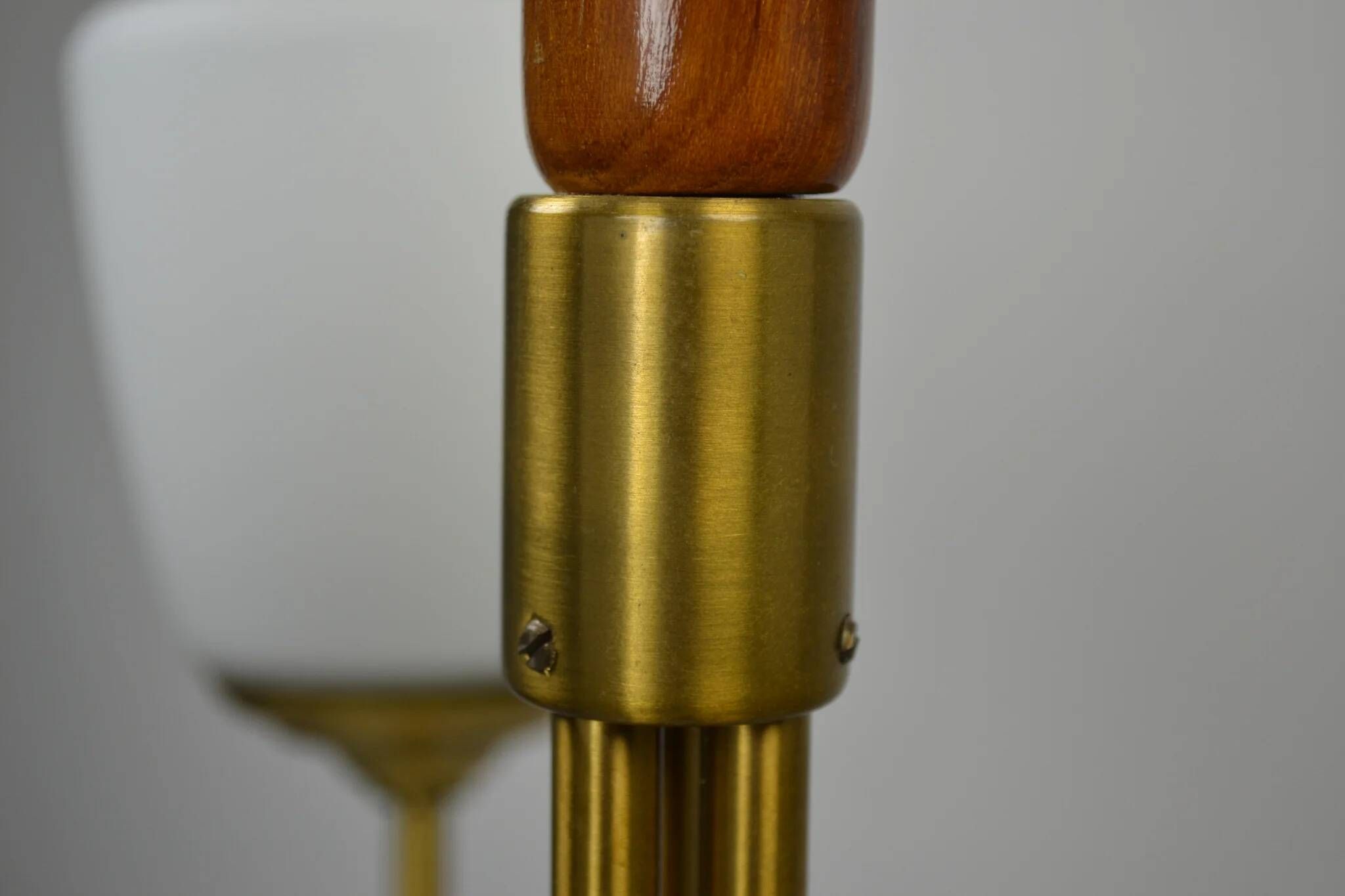 Scandinavian Modern Three-Light Pendant in Brass, Teak and Opaline Glass, 1960s