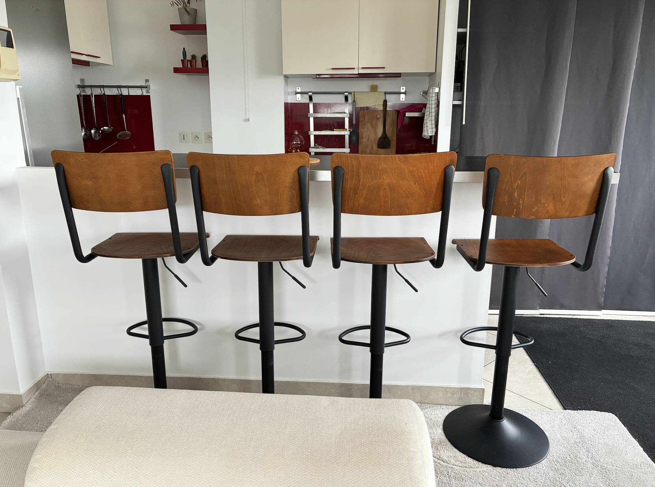 Lot de 2 chaises de bar réglables 60/80 cm en bois