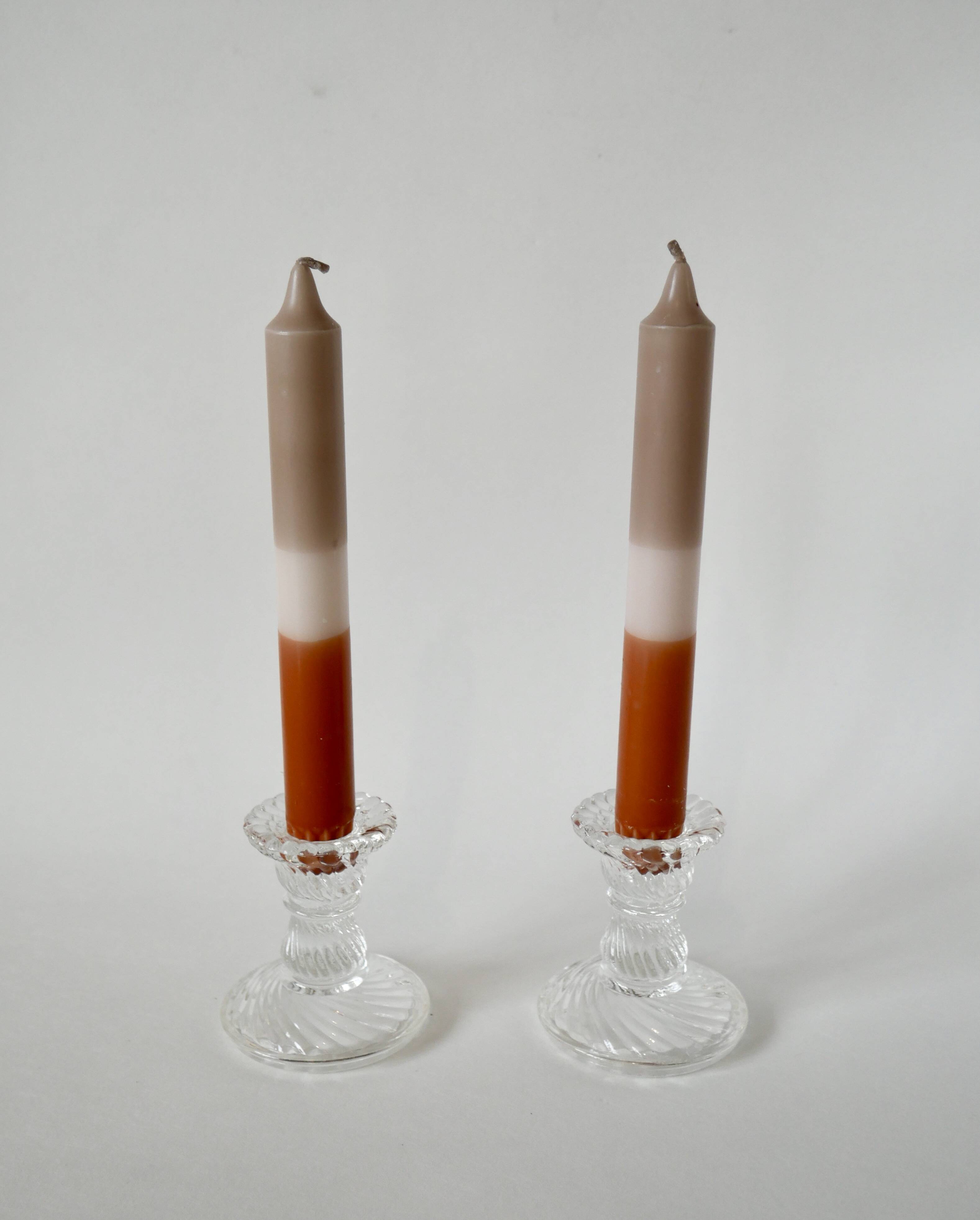pair of molded glass candlesticks 1950