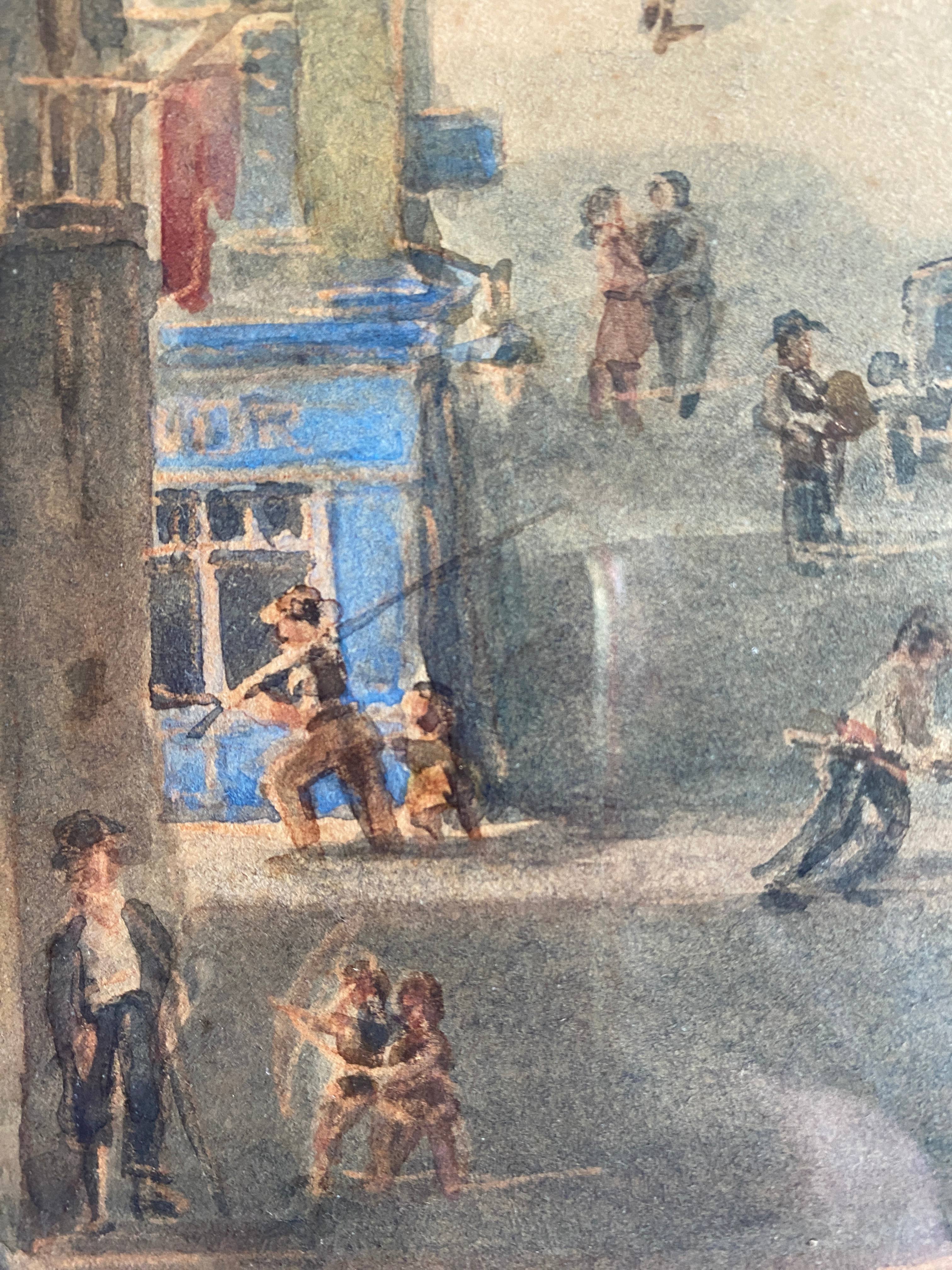 Watercolor painting p. rabagliati rue rossetti old nice 1950 + frame