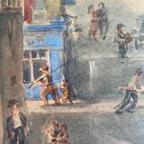 Watercolor painting p. rabagliati rue rossetti old nice 1950 + frame