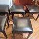 Brown leather square stool with wooden legs – padded seat