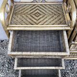 Pair of vintage bedside tables, with 3 drawers, bamboo and rattan