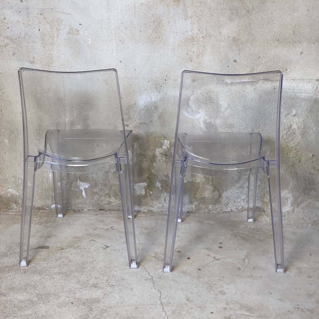 Pair of transparent polycarbonate chairs