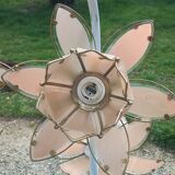 Pair of 70s floor lamps in lacquered metal flowers in glass and gilded metal