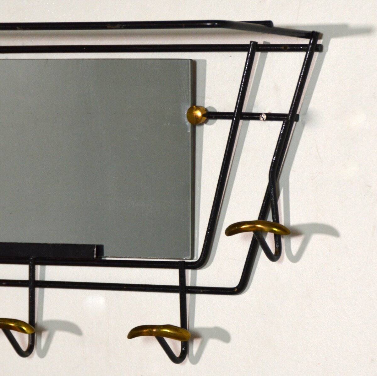 Black and gold brass wall-mounted coat rack / hat rack, 1950s
