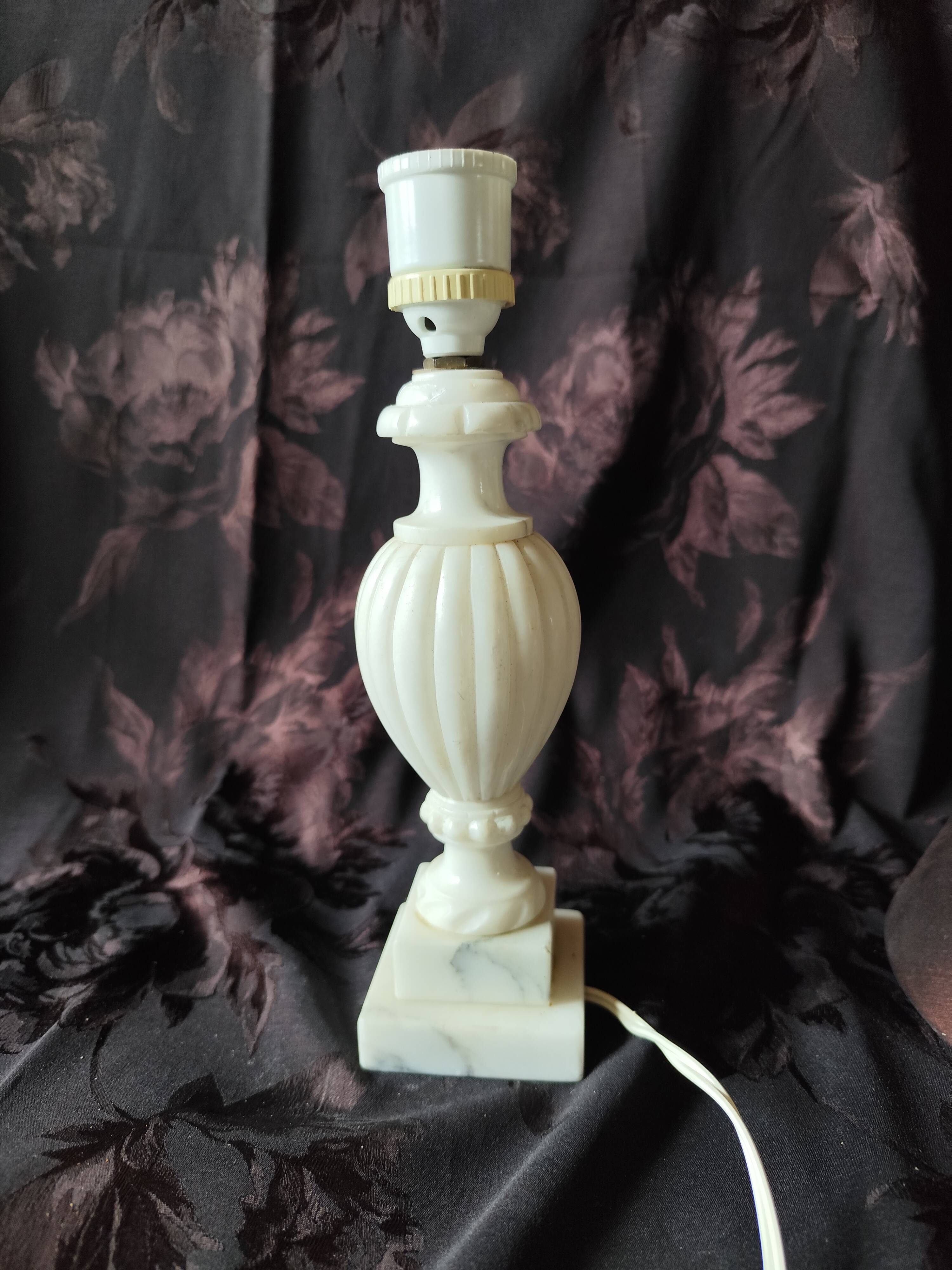 Twisted marble lamp base - white stone urn