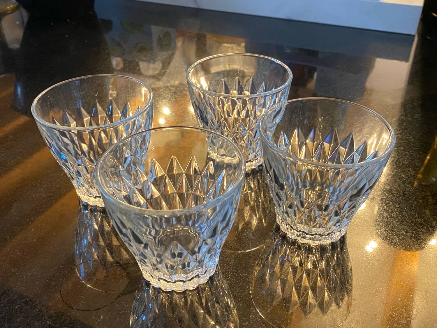 4 Vereco diamond-pointed glass glasses from the 60s