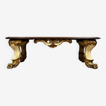 Table de salon Louis XV baroque Vénitienne en bois laqué et doré