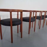 Teak & Leather Model 195 Dining Chairs by Ole Gjerløv-Knudsen & Torben Lind for France & Søn, Denmark, 1960s, Set of 4