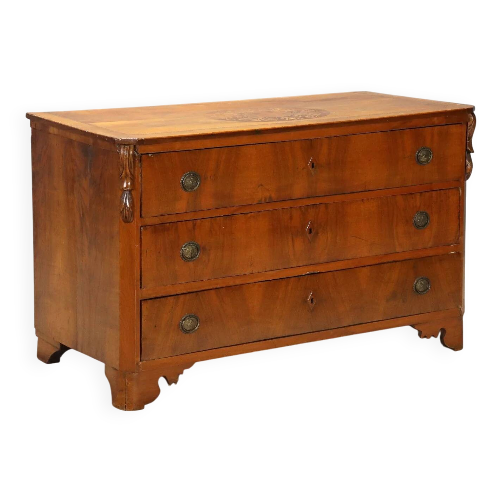 Walnut commode with central marquetry - Early 20th century