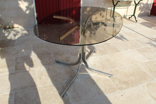 Oval glass and stainless steel table 70s