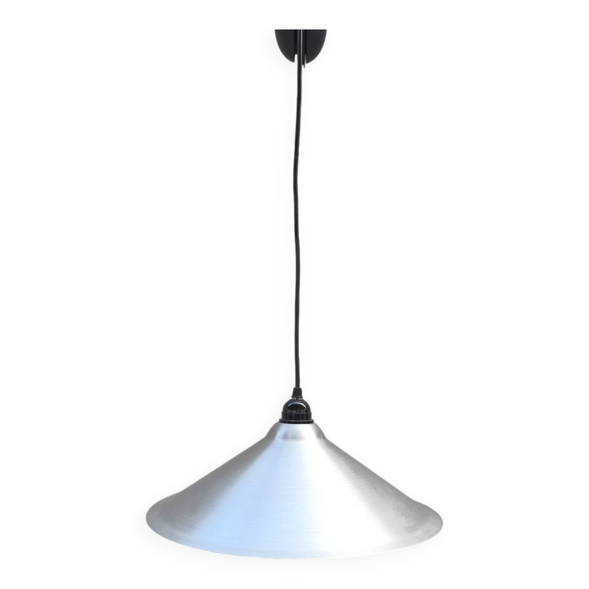 Brushed aluminum pendant light designed by Andreas Wilke in the 1980s