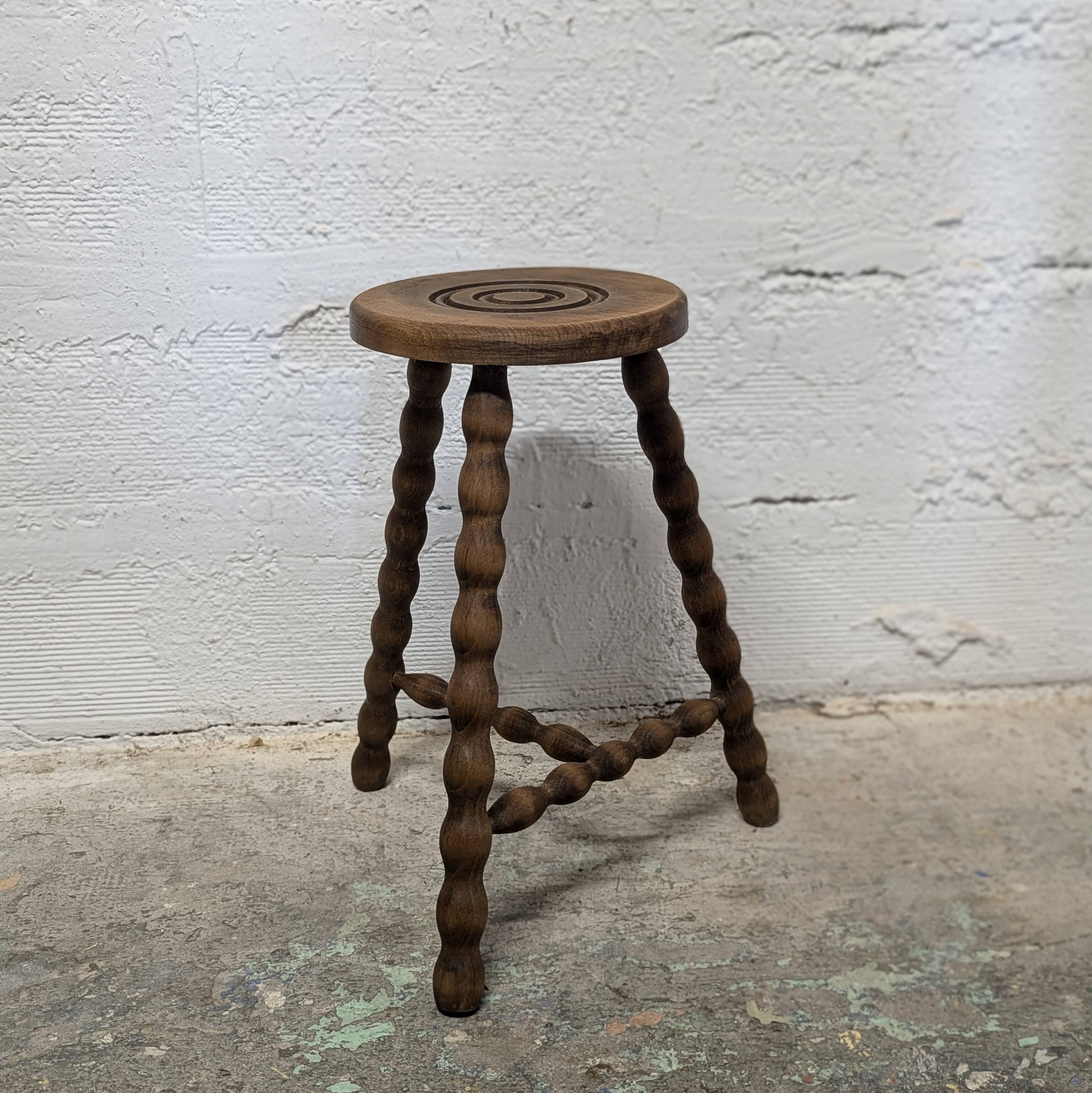 Turned wood tripod stool