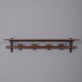 Vintage 1960s wall coat rack in metal and wood, italian design