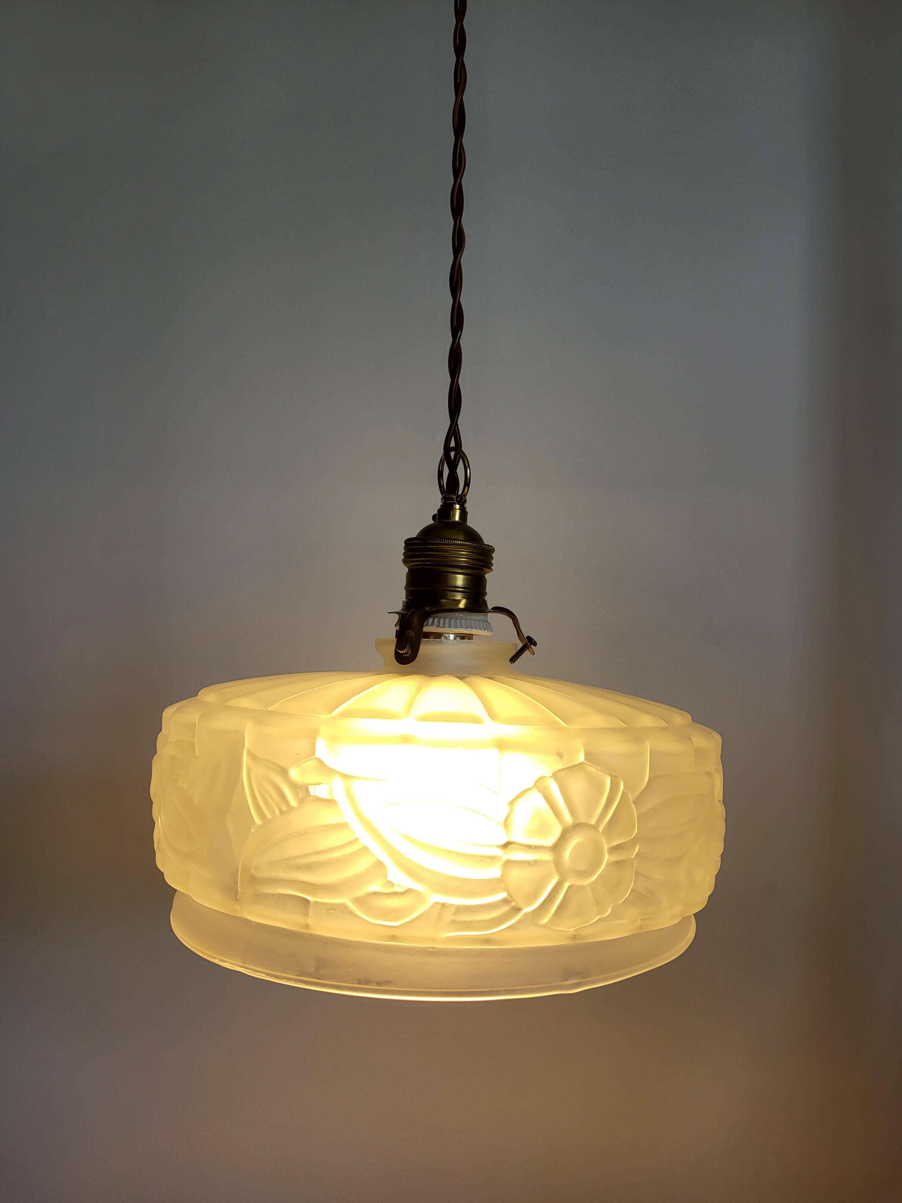Lampe de plafond Art nouveau en persglas forgé avec décor floral, Frankrijk