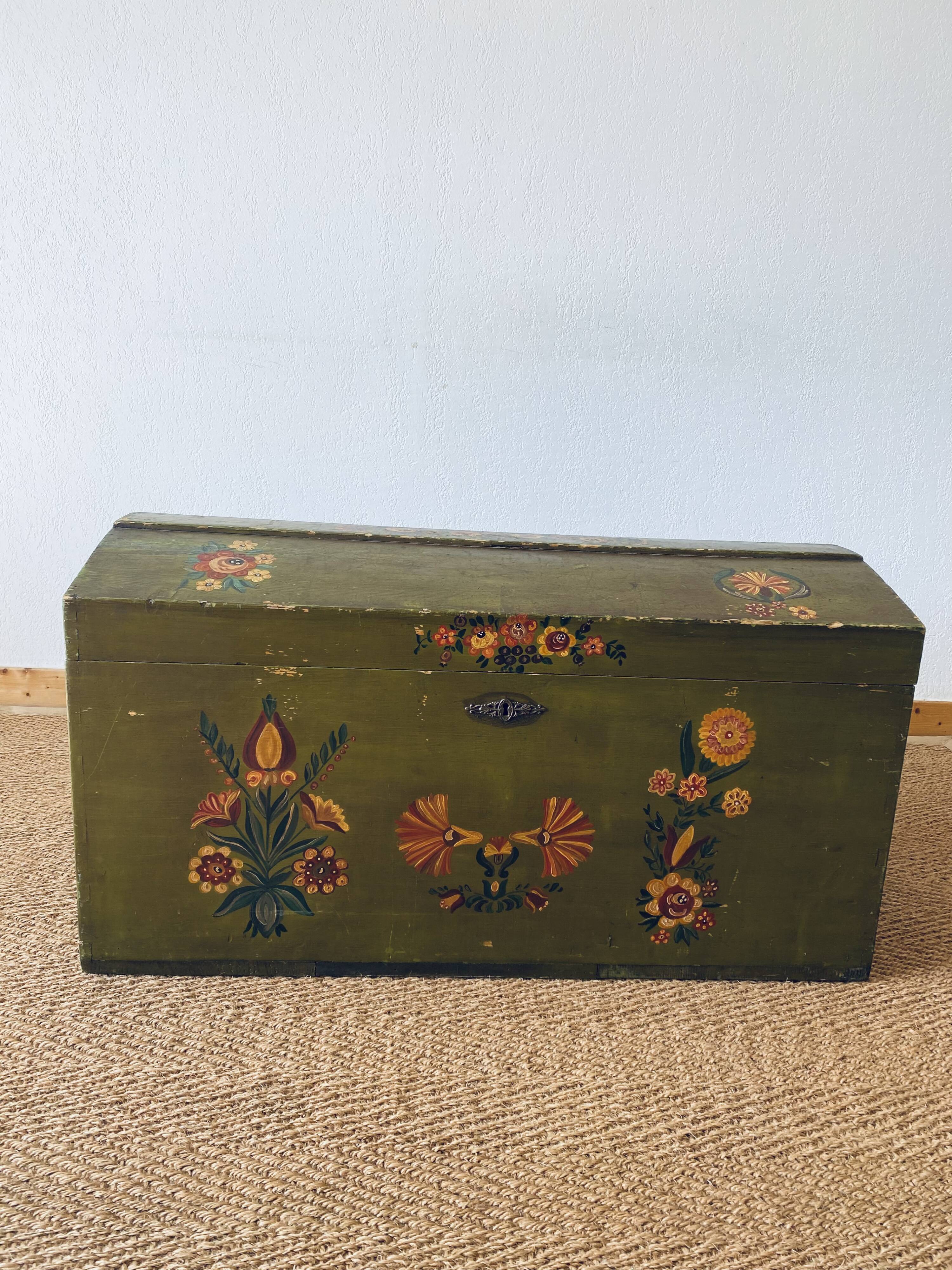 Large antique trunk hand-painted décor