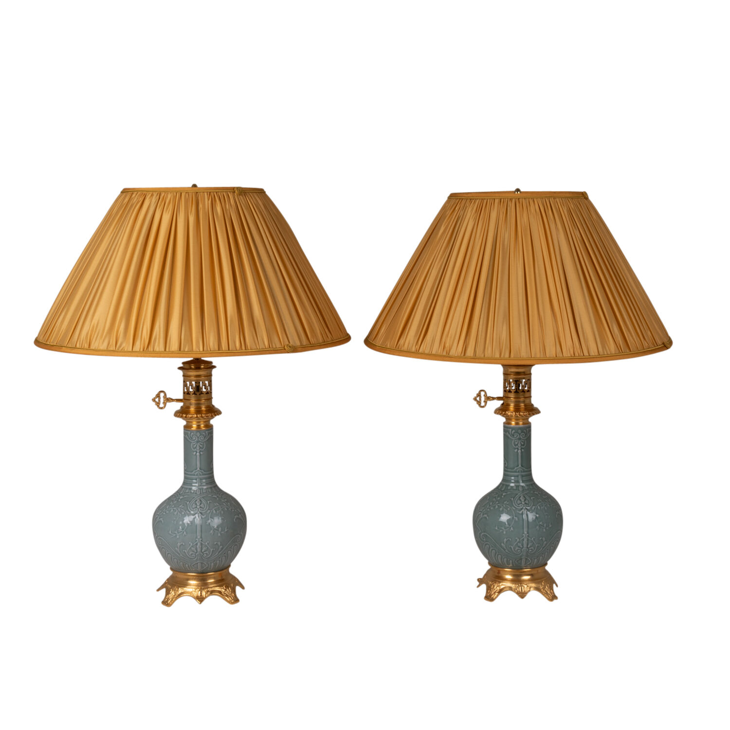 Pair of lamps in celadon porcelain and bronze, circa 1880