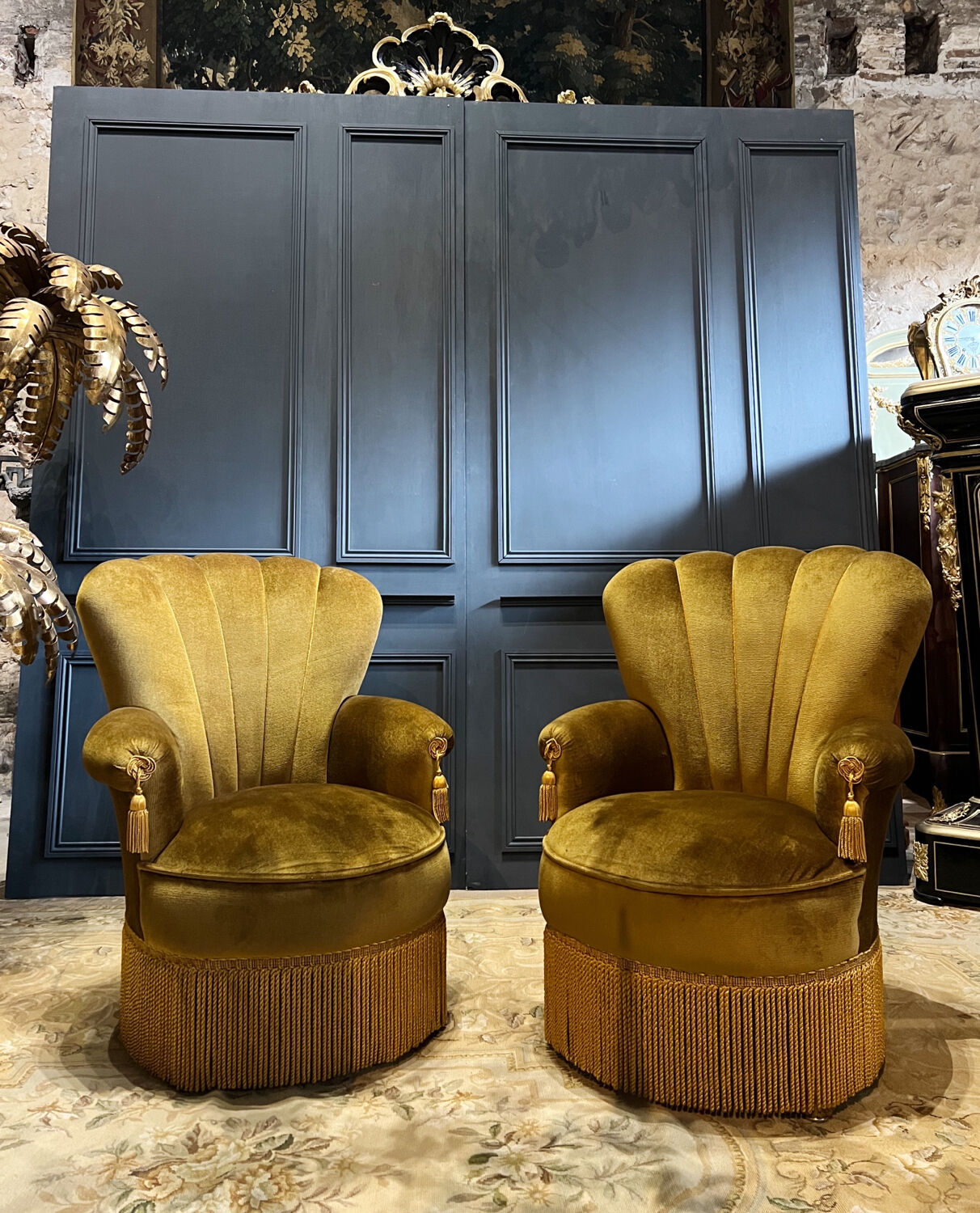 Pair of velvet Napoleon III style armchairs