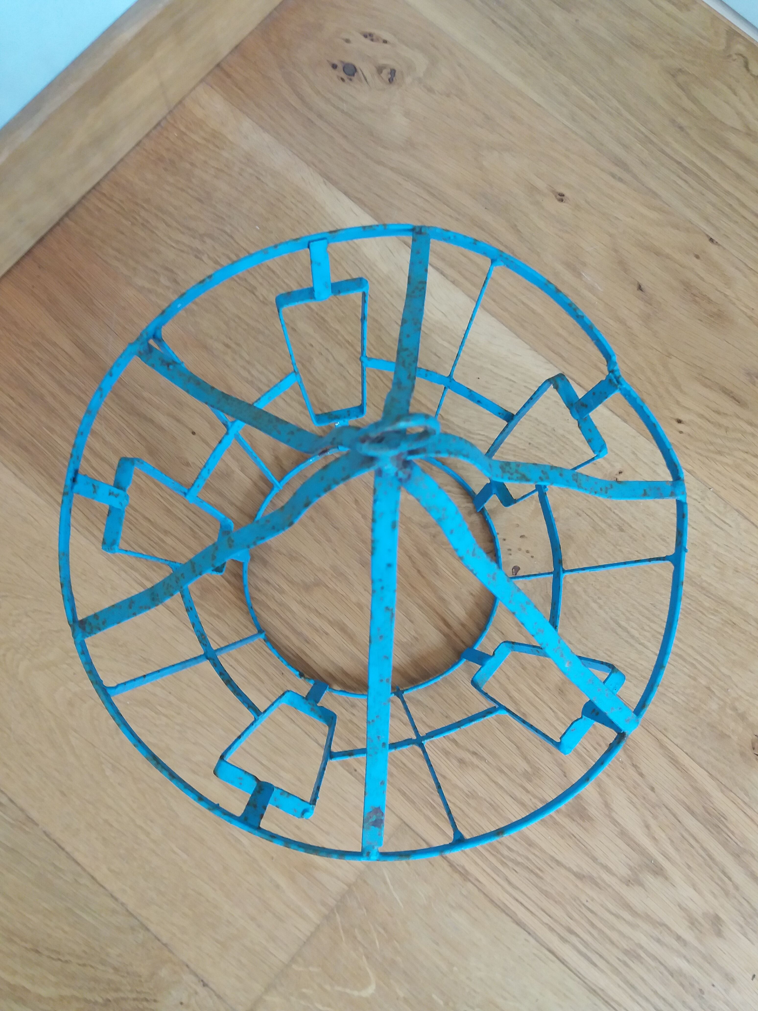 Suspension cage lamp in turquoise metal