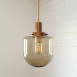 1 blown smoked glass pendant light / copper bar lamp / mid-century modern 1970s