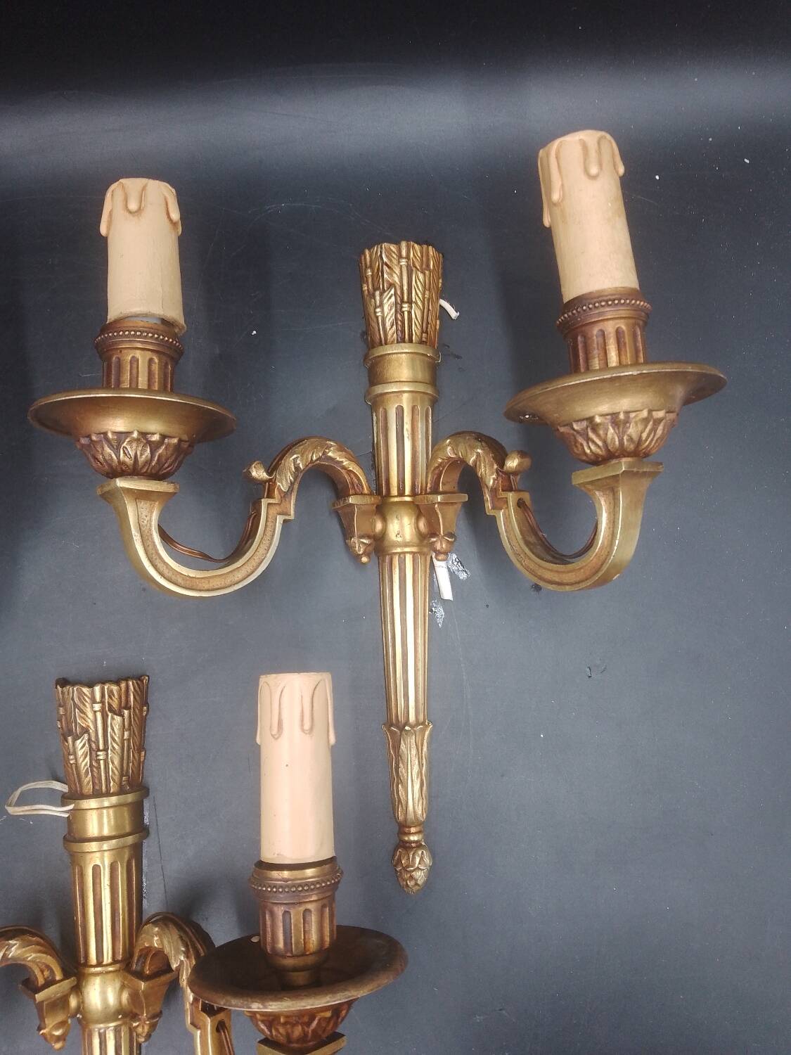 Set of three wall lights With two winding light arms Empire style Standard E14 bulb