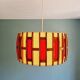 Scandinavian pendant lamp in teak and burlap, 60s