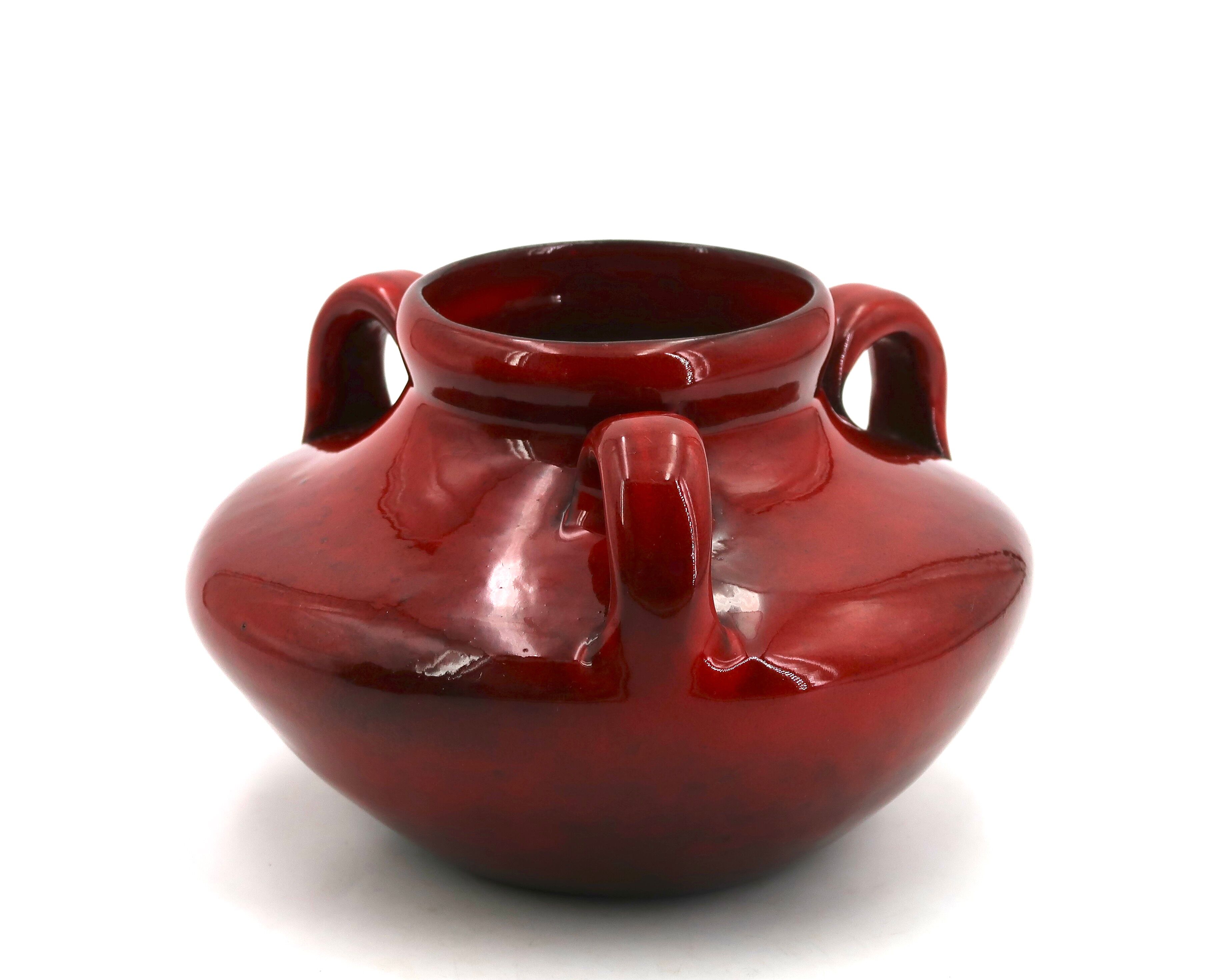 Blood red ceramic handled vase by Max Idlas, 1960s.