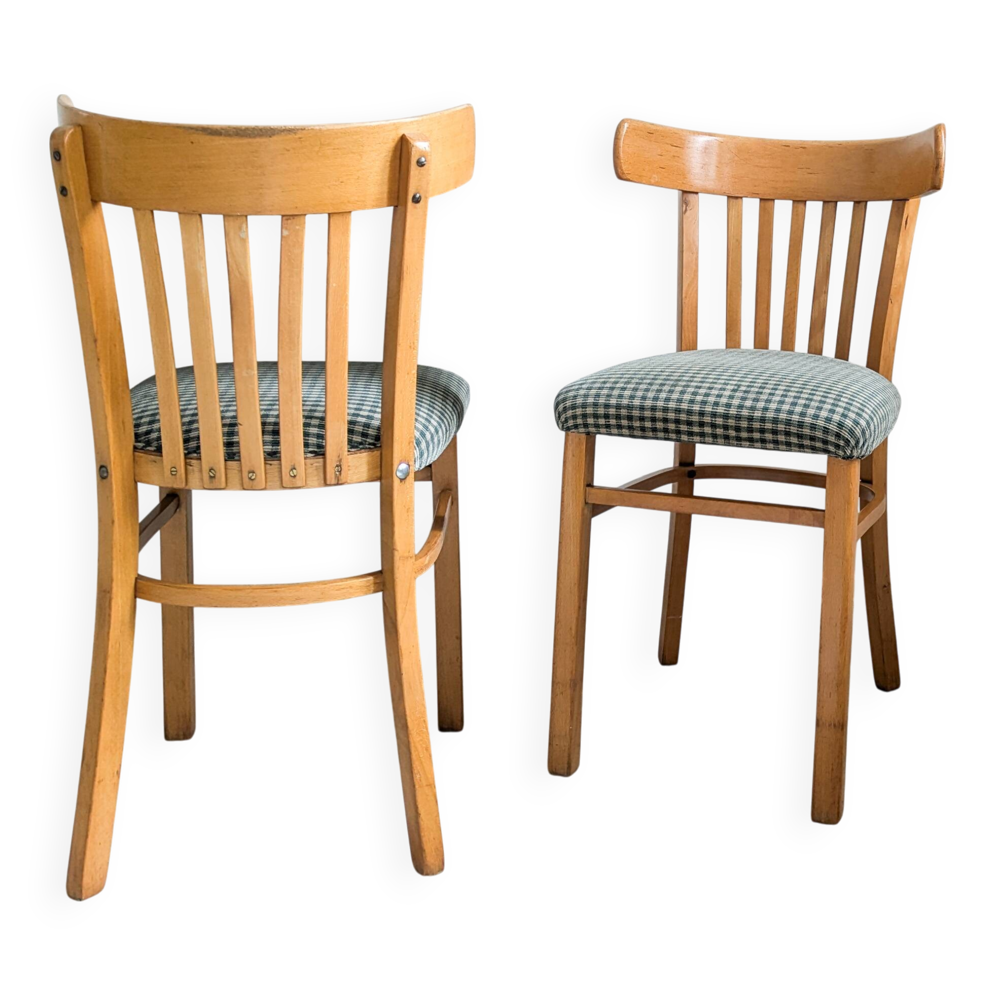 2pcs Chaise de café Bistro chaise Mid Century Vintage rembourrage carreaux