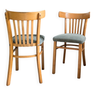 Paire de chaises bistrot vintage en bois, dossier arrondi, style Mid-Century