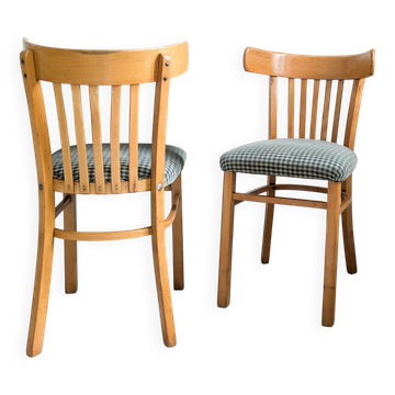 Paire de chaises bistrot vintage en bois, dossier arrondi, style Mid-Century