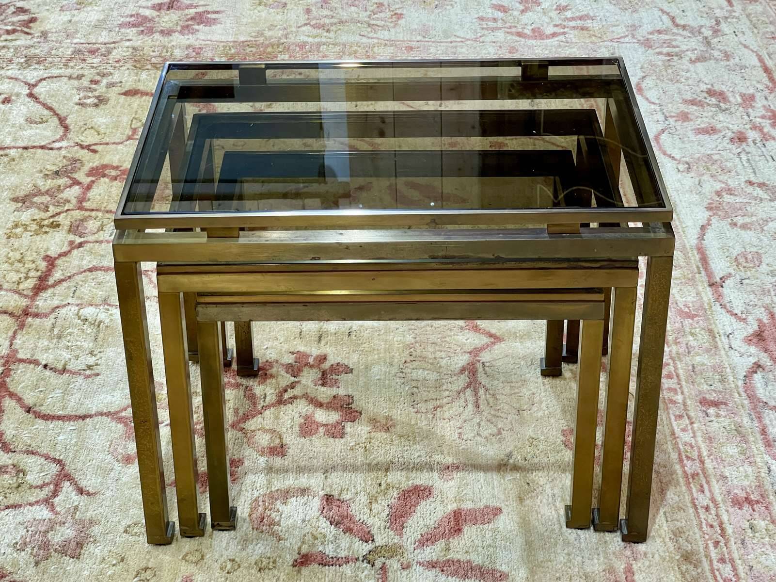 Set of 3 brass nesting tables by Guy Lefevre for Maison Jansen