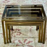 Set of 3 brass nesting tables by Guy Lefevre for Maison Jansen
