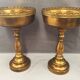 Pair of Large Cassolette Cups on Feet Gold Metal Centerpiece
