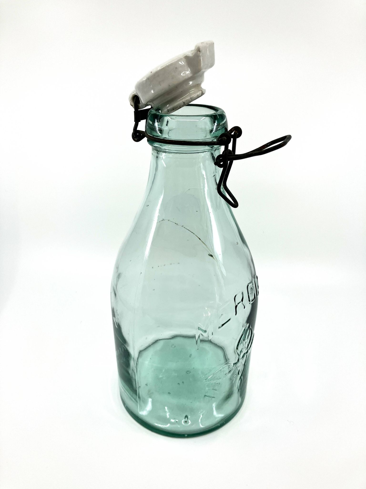 Grande bouteille "Mercur" en verre et bouchon en céramique • 2L • 1930