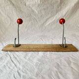 Vintage coat rack - double coat hook - red wooden balls