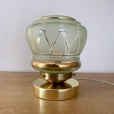 Lampe à poser globe vintage art déco en verre mint et doré