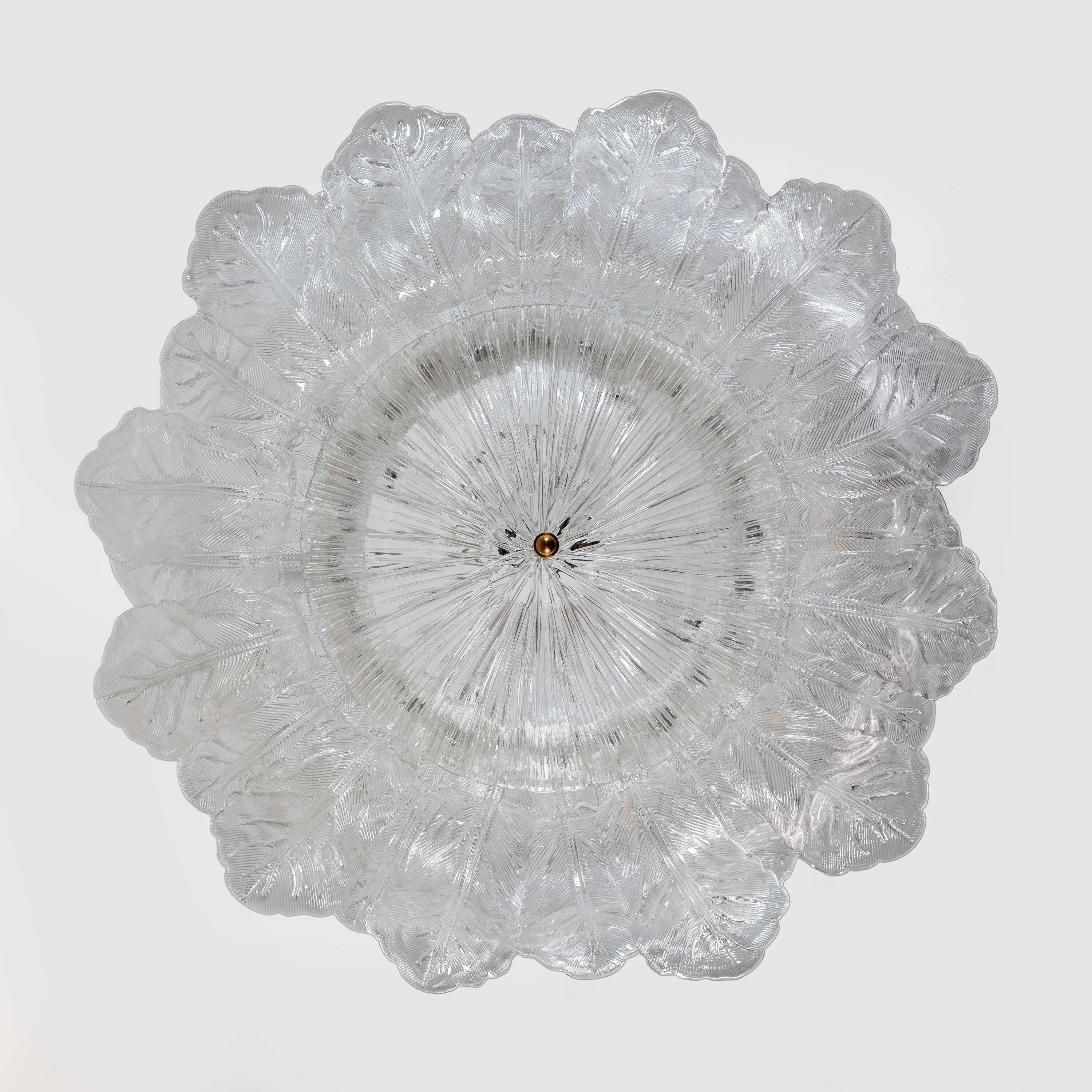 Large Italian Murano Glass Leaf Flush Mount Ceiling Light