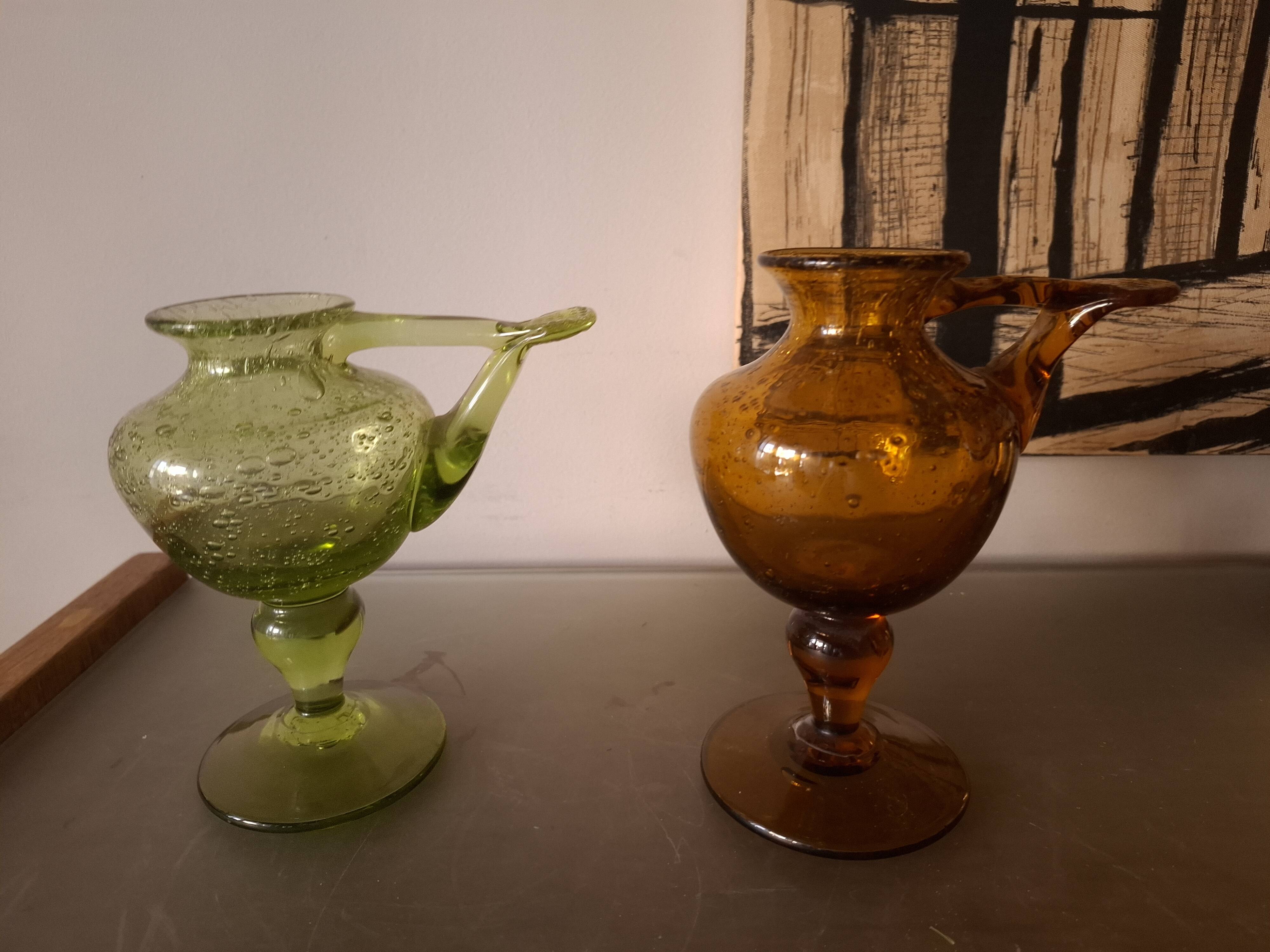 Two biot blown glass candle holders