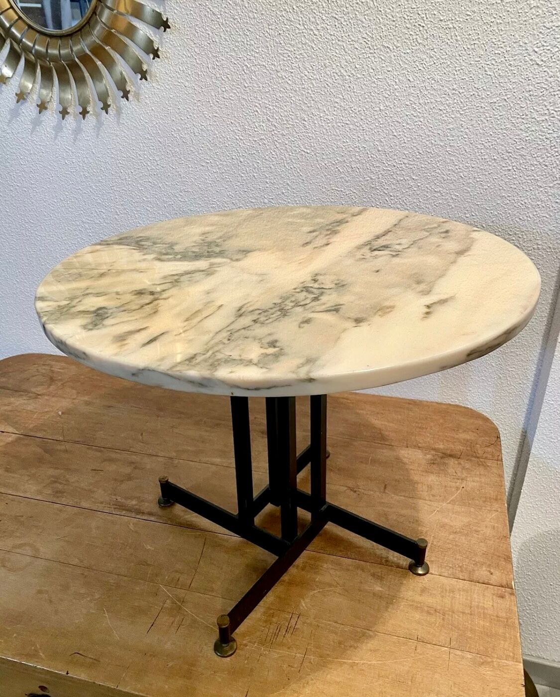 Table guéridon marbre et metal design italien annee 60