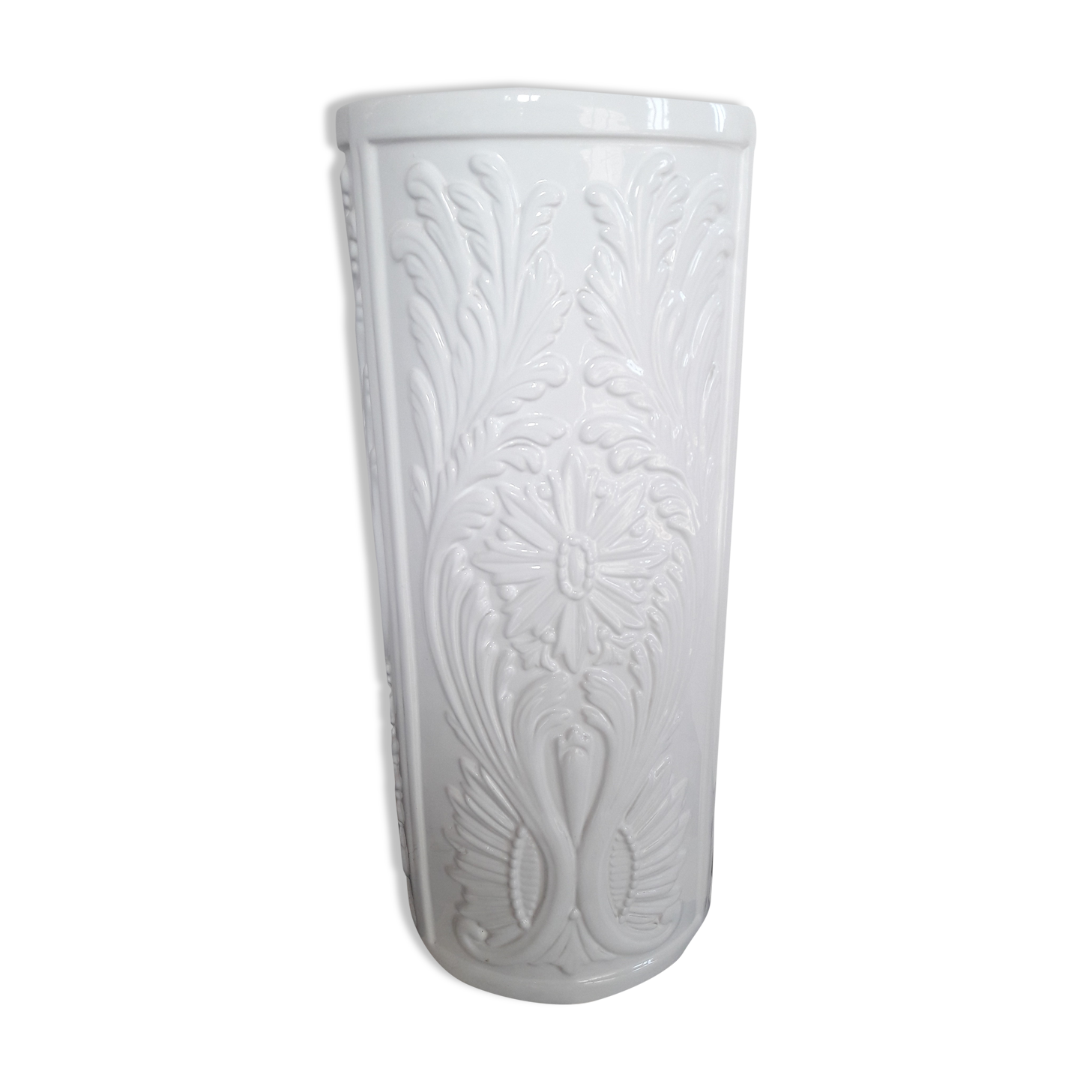 Umbrella door door ceramic canes enamelled white vintage floral motifs