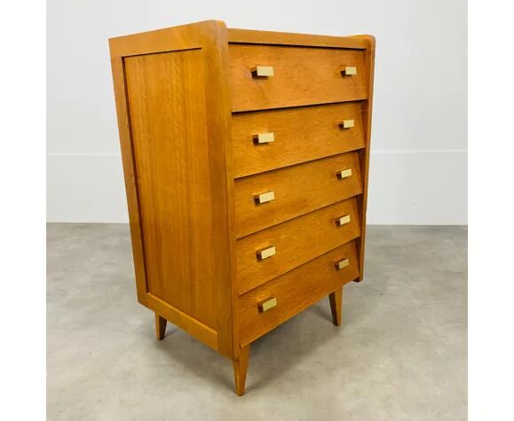 Chest of drawers chiffonnier feet compass 50s blond wood